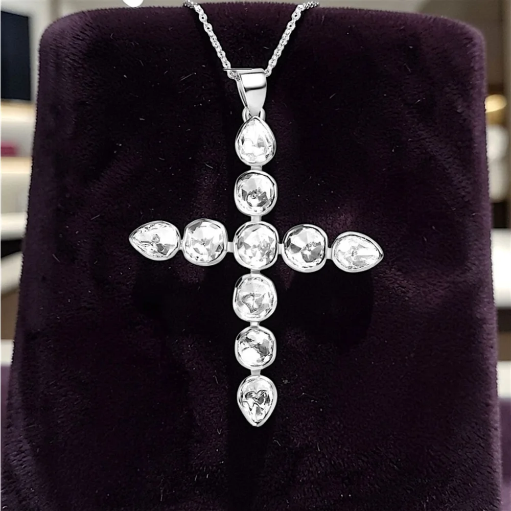 Polki Moissanite 2.75 ctw Cross Pendant Necklace 20 Inch